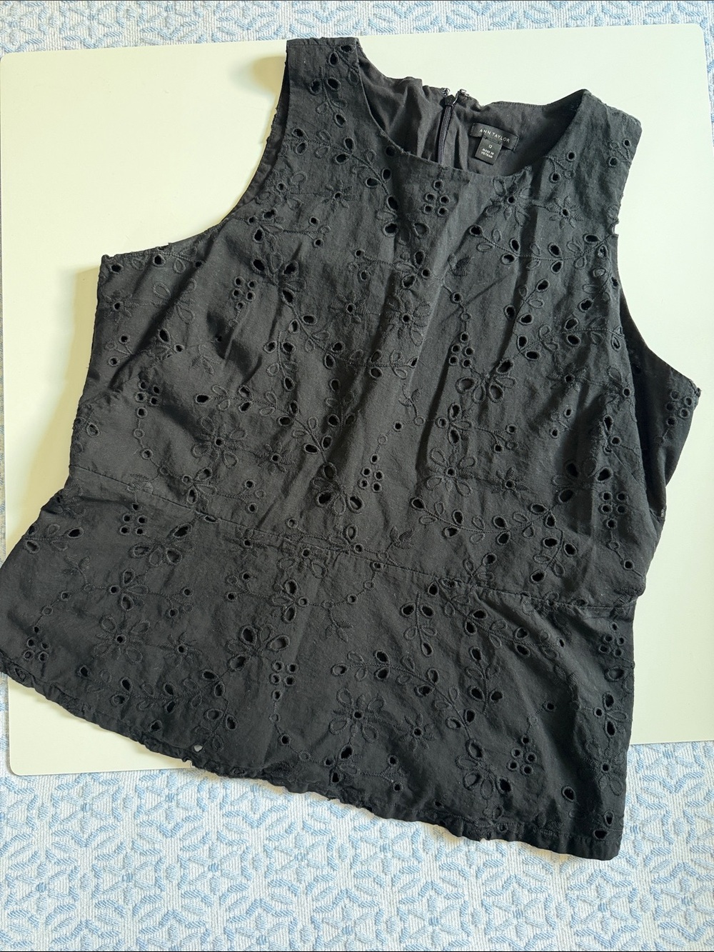 Ann Taylor Black Eyelet Peplum Shell Top